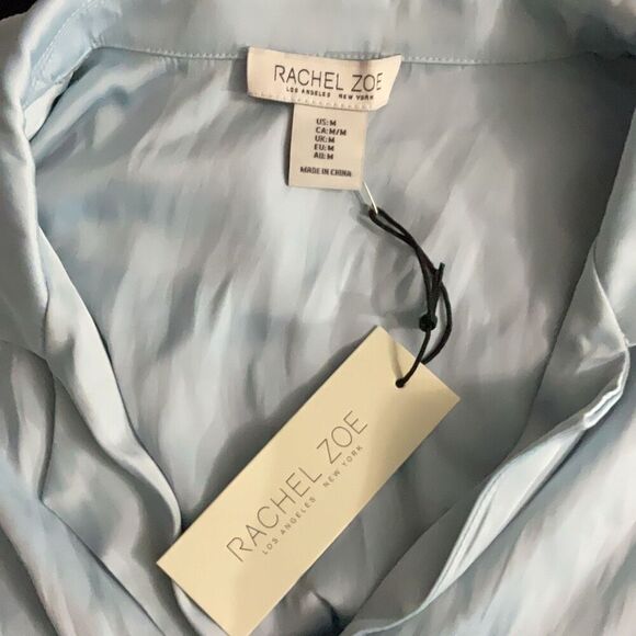 Rachel Zoe Light Blue Cropped Collared Button Front Long Sleeve Blouse Medium - Picture 5 of 5